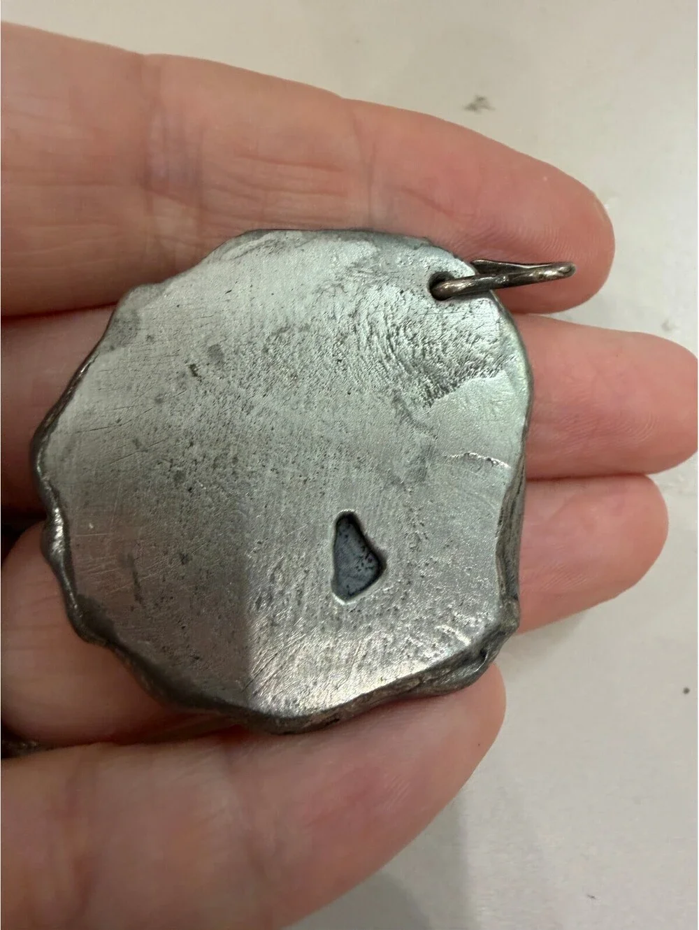 Handcrafted Silver Toned Pendant with Black Stone Center